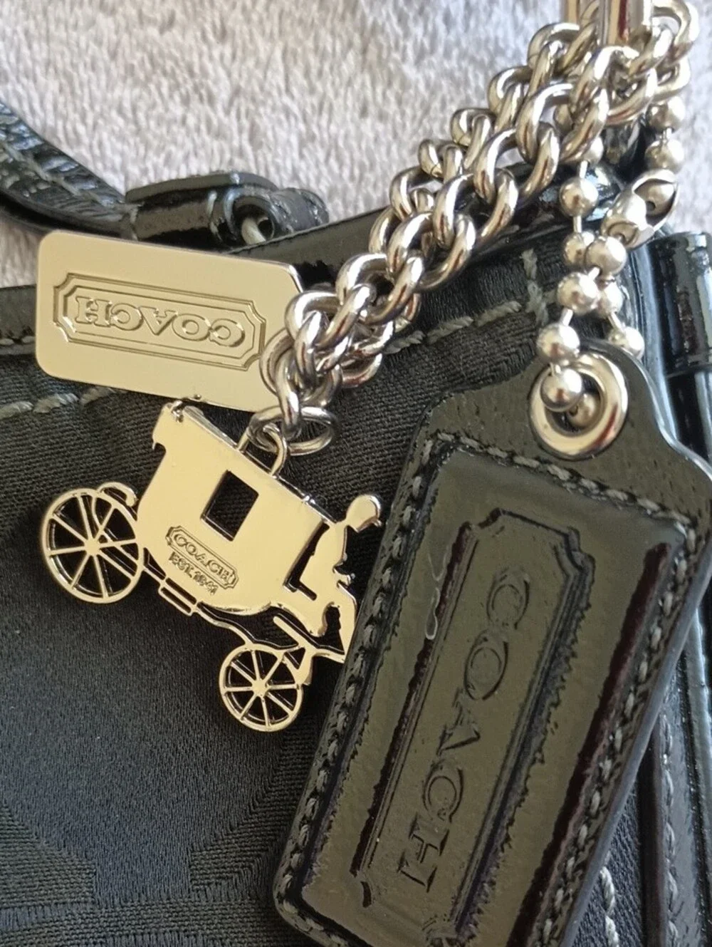 Coach Black Signature Shoulder Bag with Charm